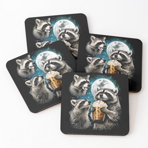 Item preview, Cute Raccoon Coffee Under Full Moon Design designed and sold by margamPagenberg.