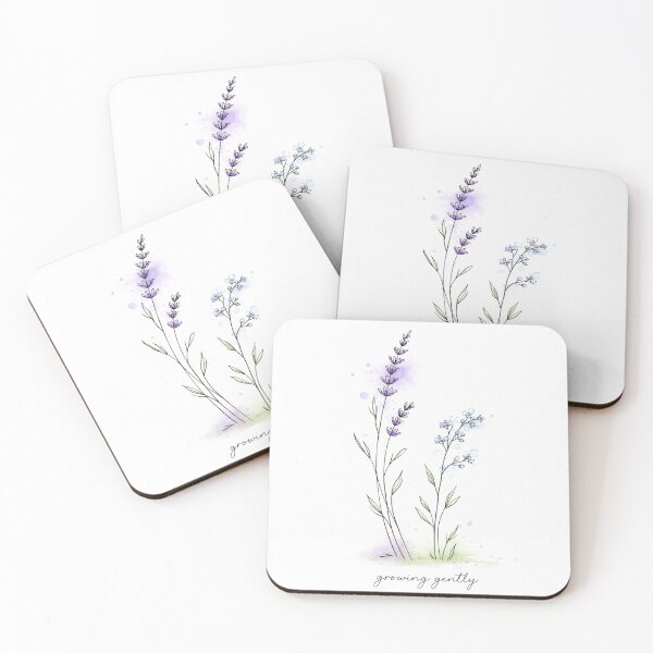 Item preview, Delicate wildflower watercolor with the lettering "Growing Gently" designed and sold by Art by M.H..