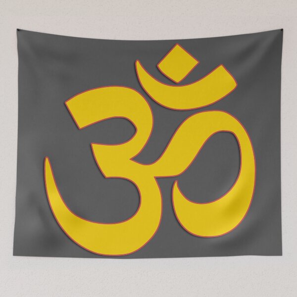Item preview, om symbol in yellow color, zen yoga meditation spiritual positive energy design designed and sold by rikyfreestyle.