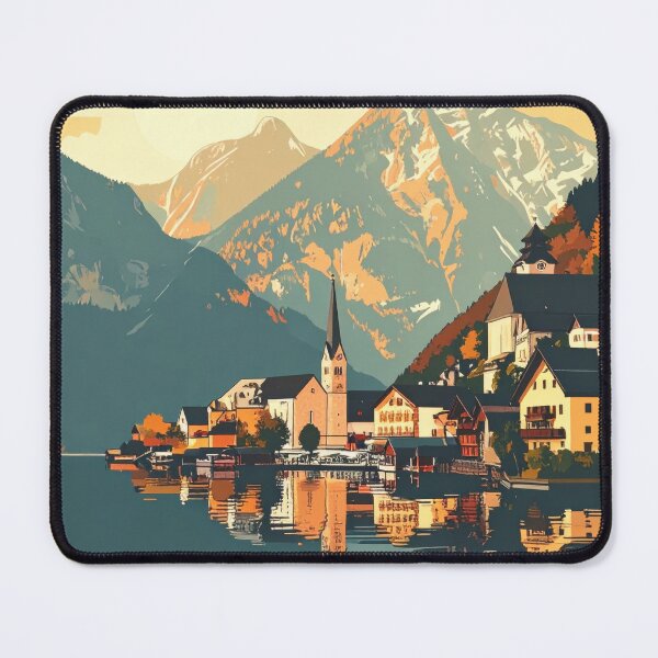 Item preview, Hallstatt Austria Wall Art – Vintage Alpine Lake Village Travel Illustration designed and sold by pod24.