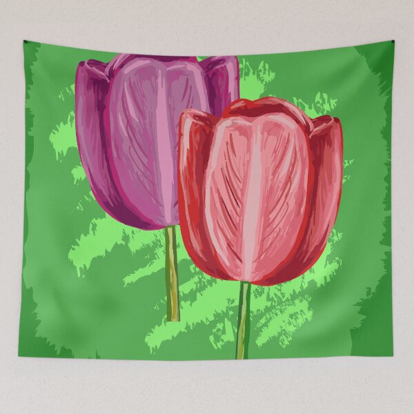 Item preview, Two red tulip flowers on a green background designed and sold by ZorianArt.