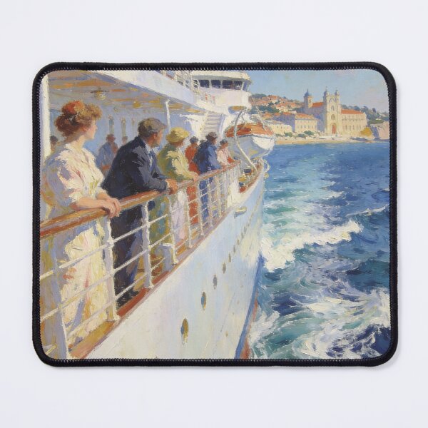 Item preview, Elegant Ocean Cruise Artwork, Lively Passengers & Coastal Architecture Impressionist Scene designed and sold by BlareBlare.
