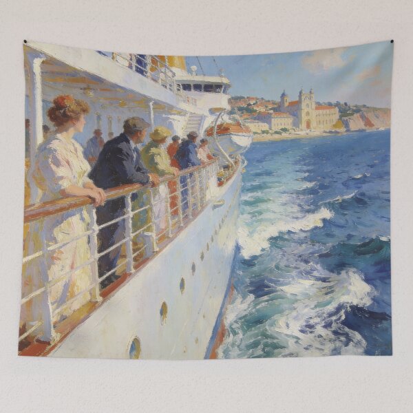 Item preview, Elegant Ocean Cruise Artwork, Lively Passengers & Coastal Architecture Impressionist Scene designed and sold by BlareBlare.