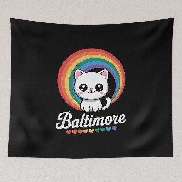 Item preview, Baltimore Gay Pride LGTBQ LGTB Rainbow Ally Cat designed and sold by FaithAbbott.