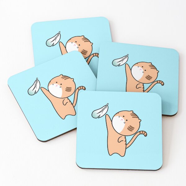 Item preview, Cute ginger cat reaching for a floating feather, cartoon illustration designed and sold by ubborn.