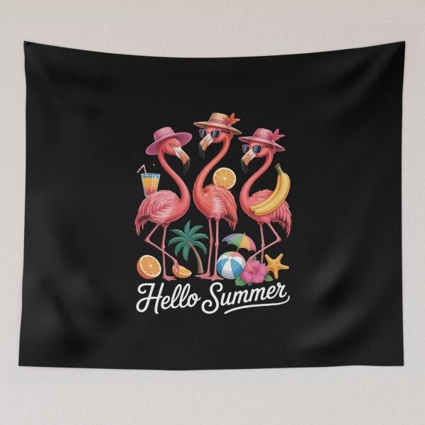 Item preview, Hello Summer Pink Flamingo Summer Vibes Beach Palm Tree designed and sold by FaithAbbott.
