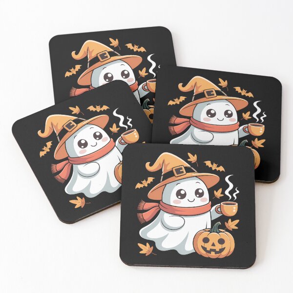 Item preview, Halloween Cute Ghost Drinking Coffee Pumpkin Ice Coffee designed and sold by VENOM0RIOT.