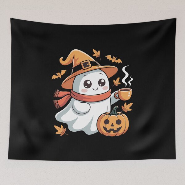Item preview, Halloween Cute Ghost Drinking Coffee Pumpkin Ice Coffee designed and sold by VENOM0RIOT.