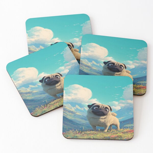 Item preview, Pug Dog and Mountains Landscape, Birthday Gift designed and sold by NicolasGlowArt.
