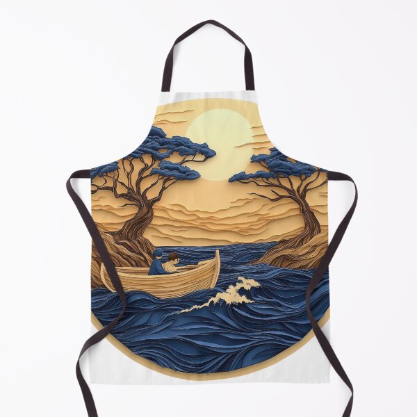 Item preview, Paper Cut Ocean Journey – Minimalist Boat with Couple Under Golden Sunset, Peaceful Nature Landscape Art designed and sold by ChenEngEng.
