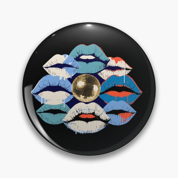 Artikelvorschau, Küssen, immer wieder, Disco ab und zu – Disco-Küsse – Retro-Lippen-Party-Illustration entworfen und verkauft von TomoMadeIt.