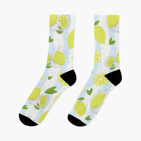 Item preview, Fresh Summer Lemons: Seamless Citrus Pattern with Blue Stripes designed and sold by Liliia-Ulizko.