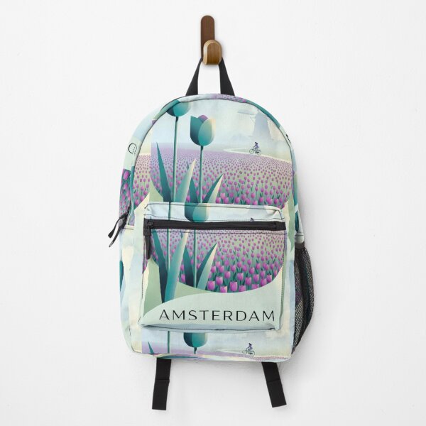 Item preview, Amsterdam Tulip Field Poster | Dutch Windmill & Bicycle Illustration | Minimalist Netherlands Travel Wall Art designed and sold by Witsprings.