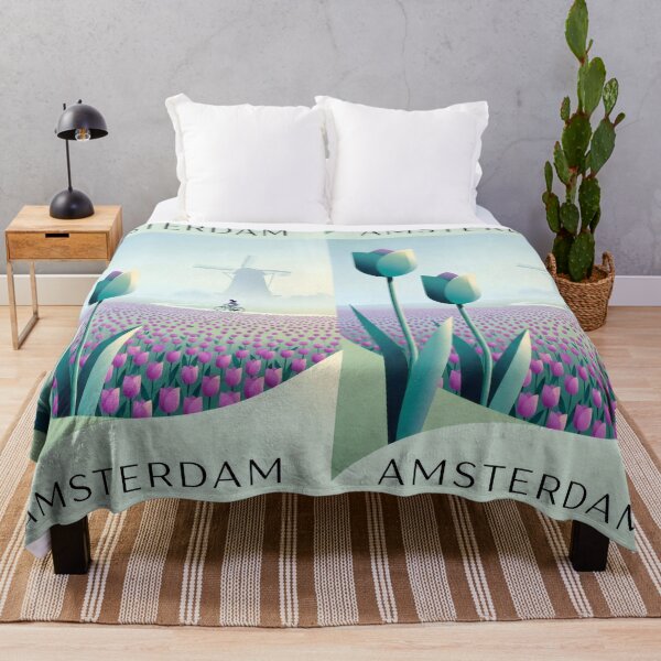Item preview, Amsterdam Tulip Field Poster | Dutch Windmill & Bicycle Illustration | Minimalist Netherlands Travel Wall Art designed and sold by Witsprings.