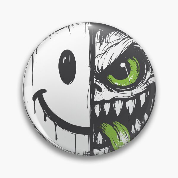 Item preview, Half friendly smiley and half feral monster fused in bold graffiti style, featuring a neon green eye, dripping paint and ink splatters designed and sold by Dejbar.