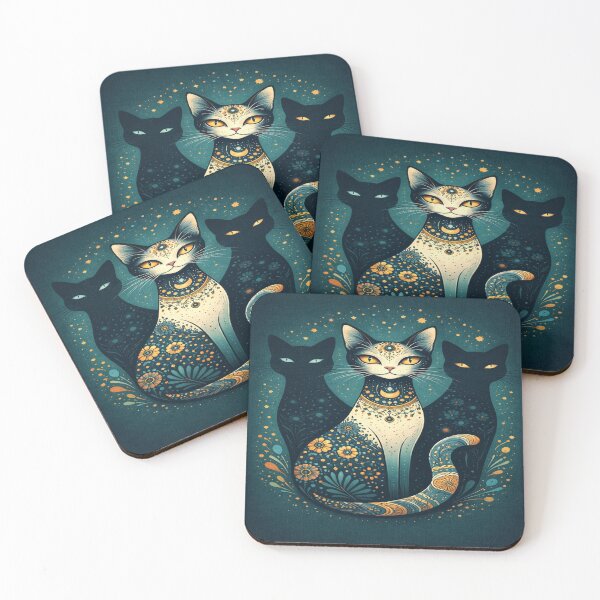 Item preview, Mystic Trio Cat – Folk Art Inspired Graphic Design designed and sold by ArtoryNest.