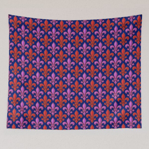 Item preview,  Red Purple Fleur-de-lis Design On Blue Background  designed and sold by PatternTitan.