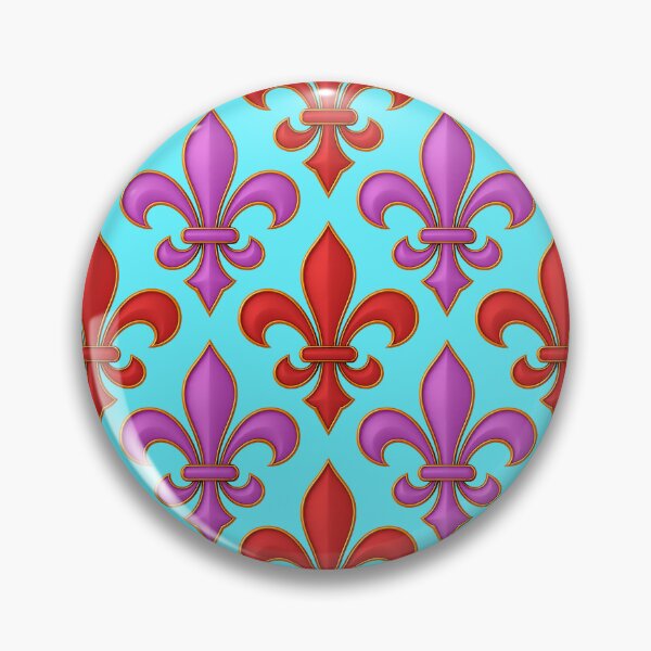 Item preview, Red Purple Fleur-de-lis Design On Blue Background  designed and sold by PatternTitan.