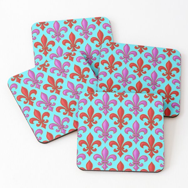 Item preview, Red Purple Fleur-de-lis Design On Blue Background  designed and sold by PatternTitan.