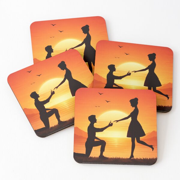 Item preview, Romantic Proposal Silhouette at Sunset | Love Engagement Couple Art designed and sold by ArtoryNest.
