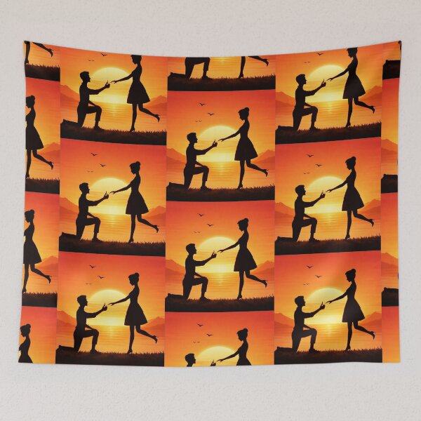Item preview, Romantic Proposal Silhouette at Sunset | Love Engagement Couple Art designed and sold by ArtoryNest.