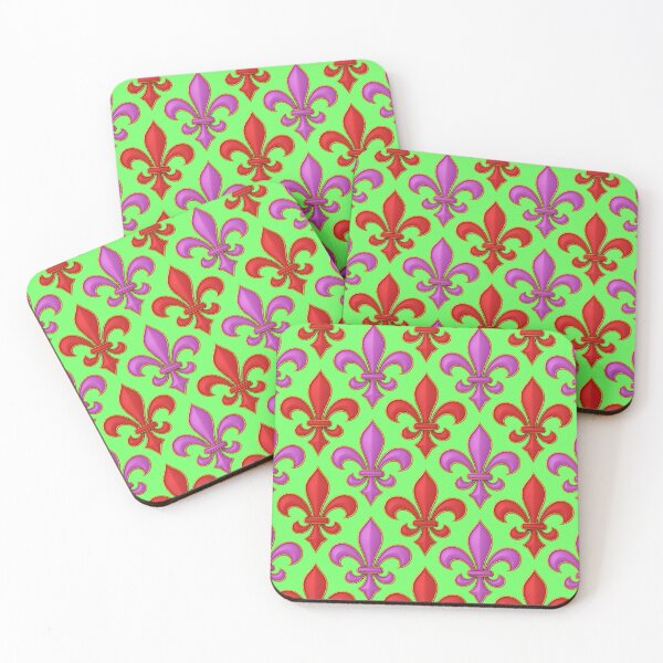 Item preview,  Red Purple Fleur-de-lis Design On Green Background  designed and sold by PatternTitan.