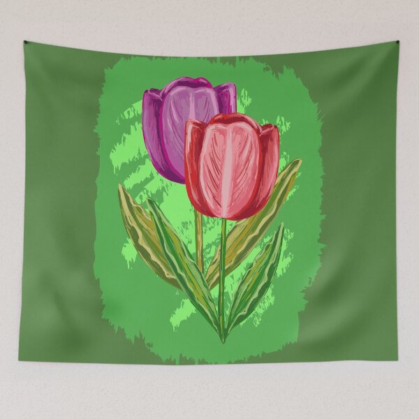 Item preview, Two red tulip flowers on a green background 2 designed and sold by ZorianArt.