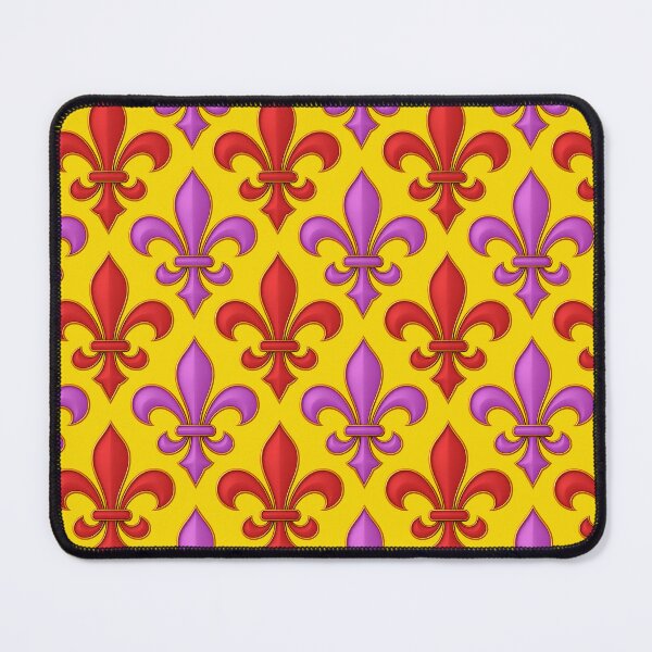 Item preview, Red Purple Fleur-de-lis Design On Yellow Background  designed and sold by PatternTitan.
