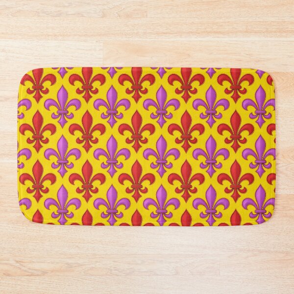 Item preview, Red Purple Fleur-de-lis Design On Yellow Background  designed and sold by PatternTitan.