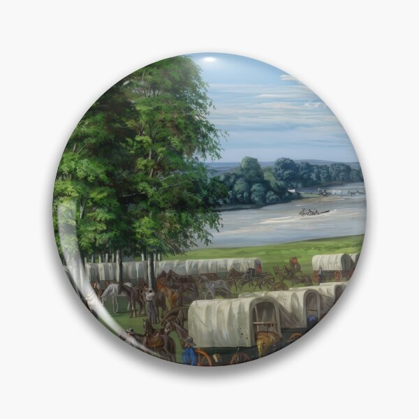 Item preview, Pioneers Crossing Nebraska Plains Wagon Train Frontier Scene designed and sold by TheSoulOfArt.