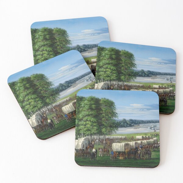 Item preview, Pioneers Crossing Nebraska Plains Wagon Train Frontier Scene designed and sold by TheSoulOfArt.