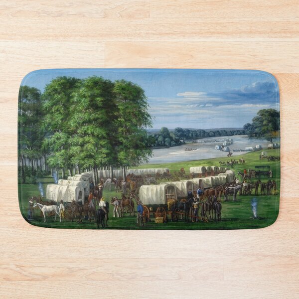 Item preview, Pioneers Crossing Nebraska Plains Wagon Train Frontier Scene designed and sold by TheSoulOfArt.