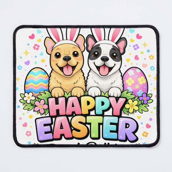 Aperçu de l'œuvre Joyeuses Pâques ! Bouledogue français, lapin, motif pastel créée et vendue par MoosElkPL.
