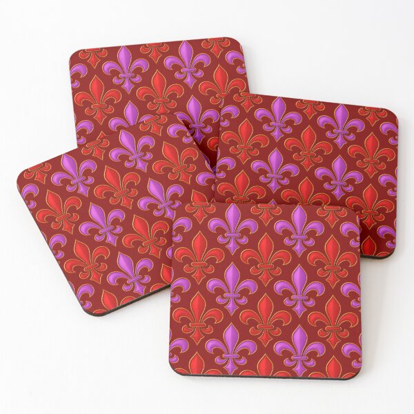 Item preview, Red Purple Fleur-de-lis Design On Maroon Background  designed and sold by PatternTitan.