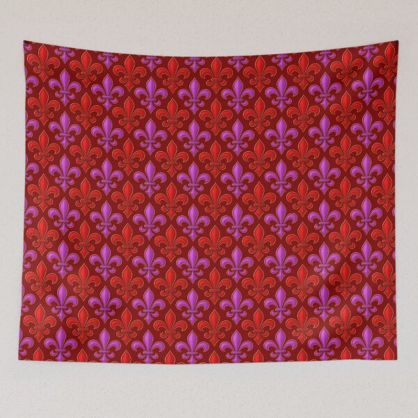 Item preview, Red Purple Fleur-de-lis Design On Maroon Background  designed and sold by PatternTitan.