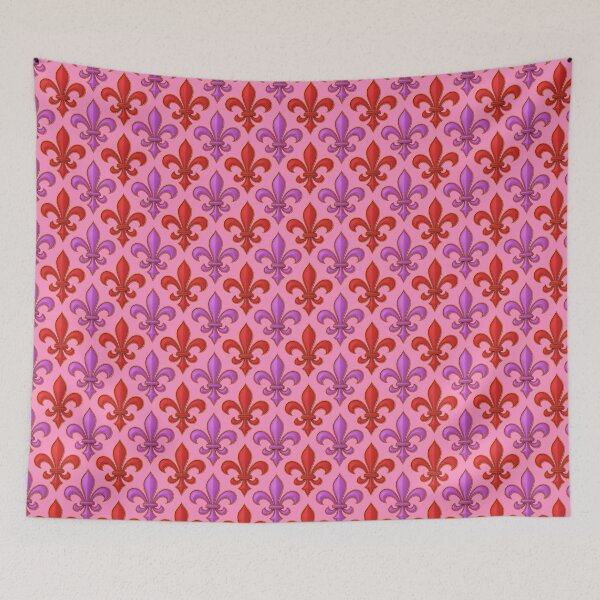 Item preview, Red Purple Fleur-de-lis Design On Pink Background  designed and sold by PatternTitan.
