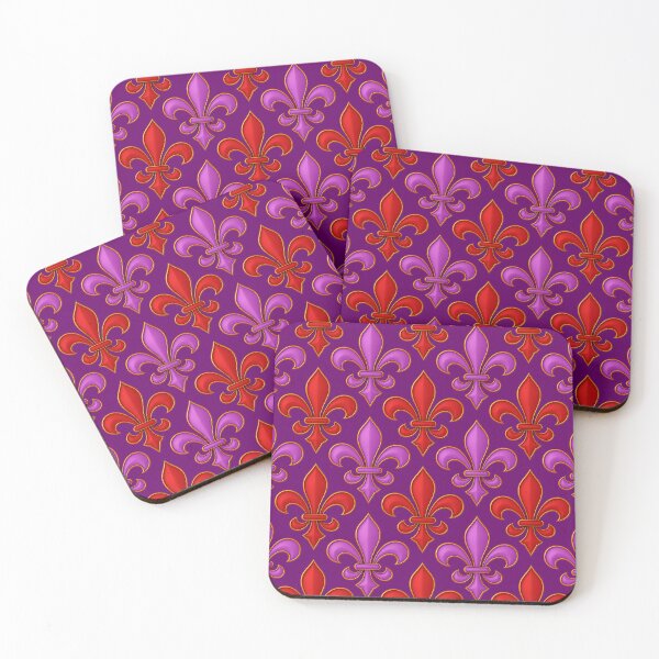 Item preview,  Red Purple Fleur-de-lis Design On Purple Background  designed and sold by PatternTitan.