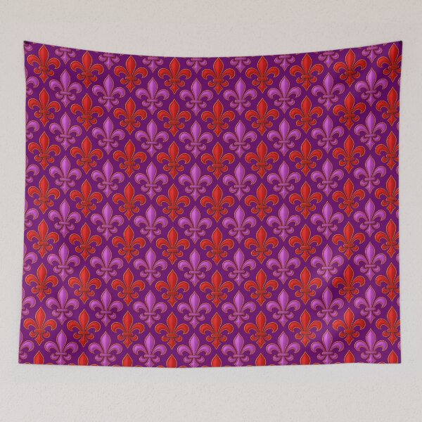 Item preview,  Red Purple Fleur-de-lis Design On Purple Background  designed and sold by PatternTitan.