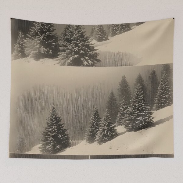 Item preview, Snow-covered fir trees in a sepia-toned winter landscape designed and sold by Mianku | Für das Leben.