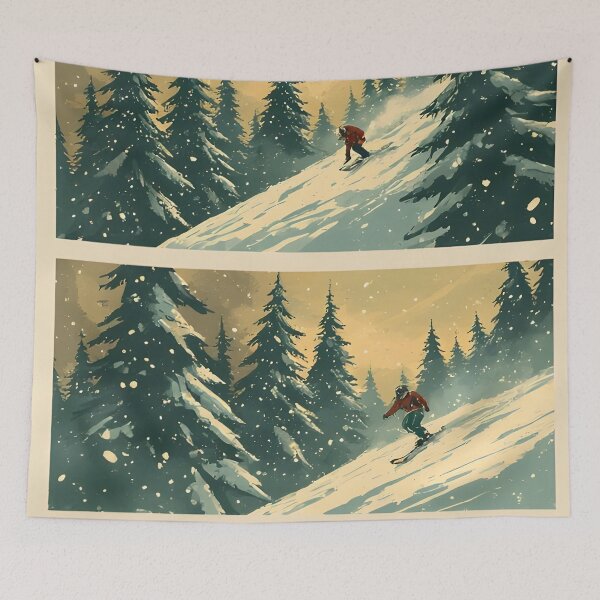 Item preview, Vintage-style skier skiing down a mountain in winter designed and sold by Mianku | Für das Leben.