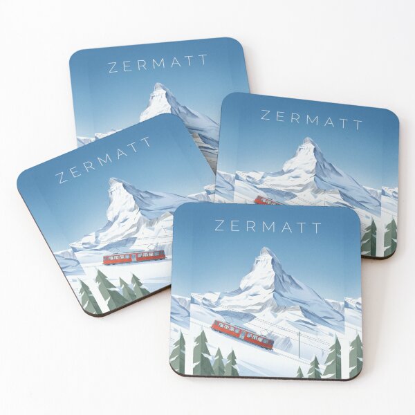 Item preview, Zermatt Matterhorn Poster | Swiss Alps Mountain & Red Train Illustration | Winter Travel Wall Art designed and sold by Witsprings.