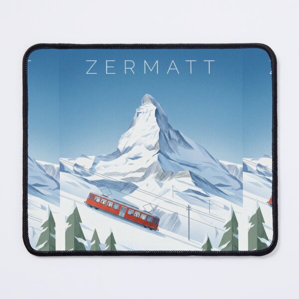 Item preview, Zermatt Matterhorn Poster | Swiss Alps Mountain & Red Train Illustration | Winter Travel Wall Art designed and sold by Witsprings.