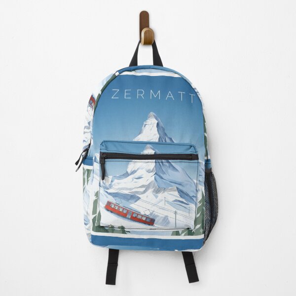 Item preview, Zermatt Matterhorn Poster | Swiss Alps Mountain & Red Train Illustration | Winter Travel Wall Art designed and sold by Witsprings.