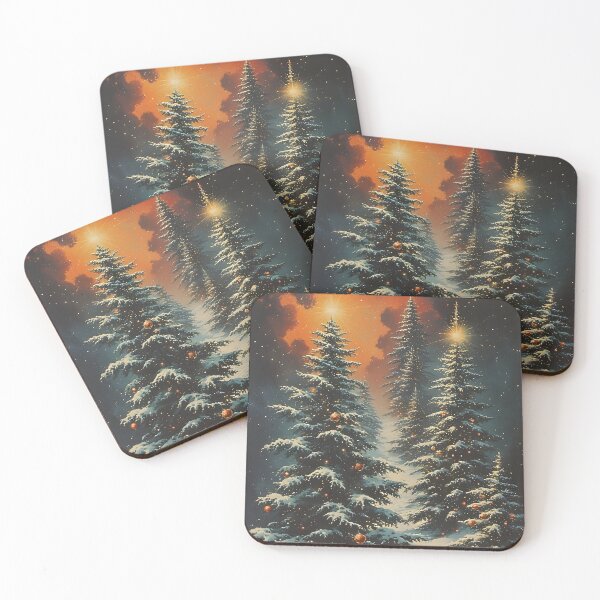 Item preview, Decorated Christmas trees at a snowy sunset designed and sold by Mianku | Für das Leben.