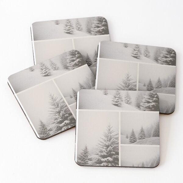 Item preview, Four-part split image: winter scene with snow on coniferous trees designed and sold by Mianku | Für das Leben.