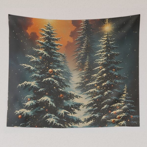 Item preview, Decorated Christmas trees at a snowy sunset designed and sold by Mianku | Für das Leben.