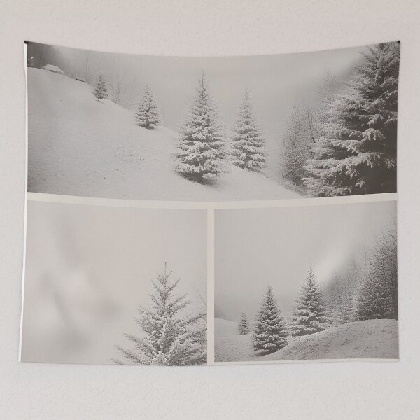Item preview, Four-part split image: winter scene with snow on coniferous trees designed and sold by Mianku | Für das Leben.