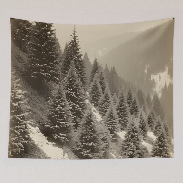 Item preview, Monochrome photograph of a fir forest in 1940s style designed and sold by Mianku | Für das Leben.