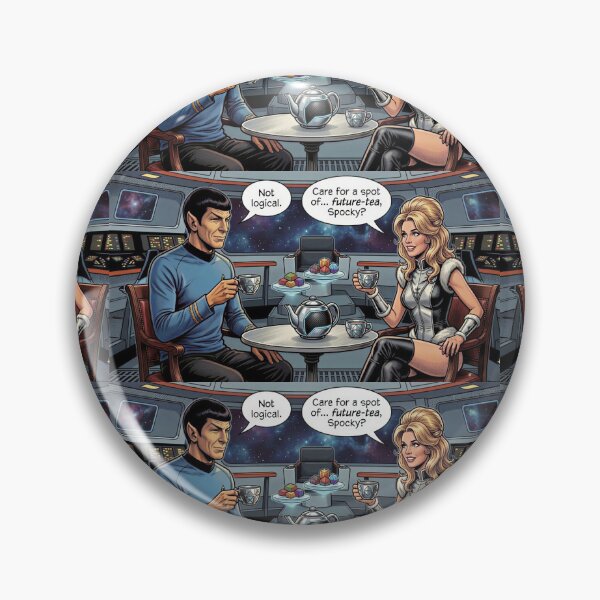 Item preview, Space Goddess Tea Break | Vulcan Logic vs Future-Tea | Retro Sci-Fi Humor Art Print designed and sold by SammyMorry.