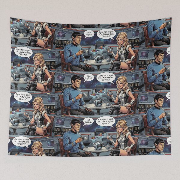 Item preview, Space Goddess Tea Break | Vulcan Logic vs Future-Tea | Retro Sci-Fi Humor Art Print designed and sold by SammyMorry.